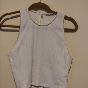 ZARA Feminine White Crop Top | Size L | Trendy, Romantic Vibes